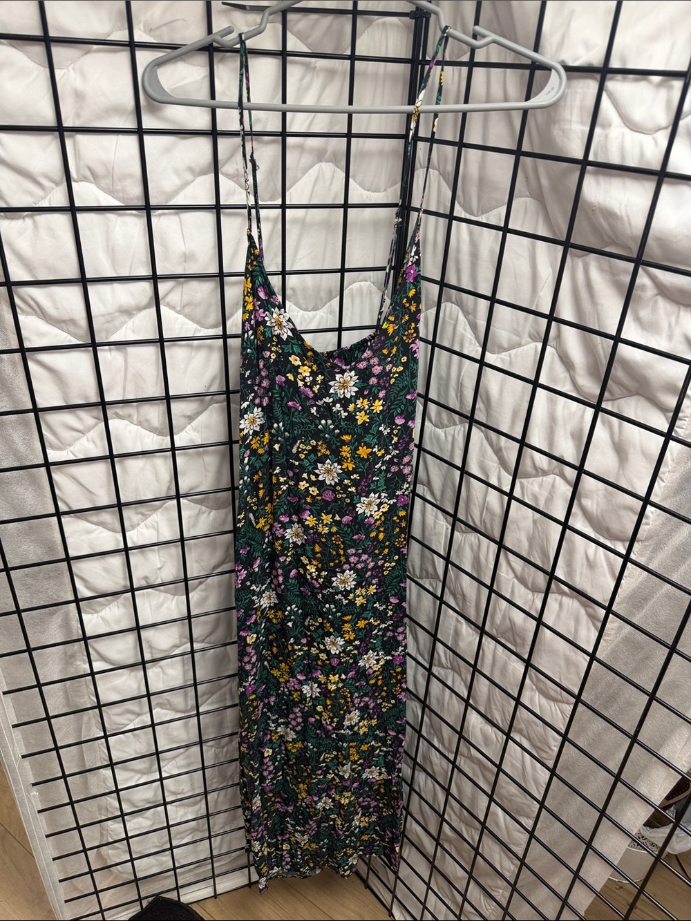 Old Navy Dark Green Floral Maxi Dress with Yellow & Purple Flowers